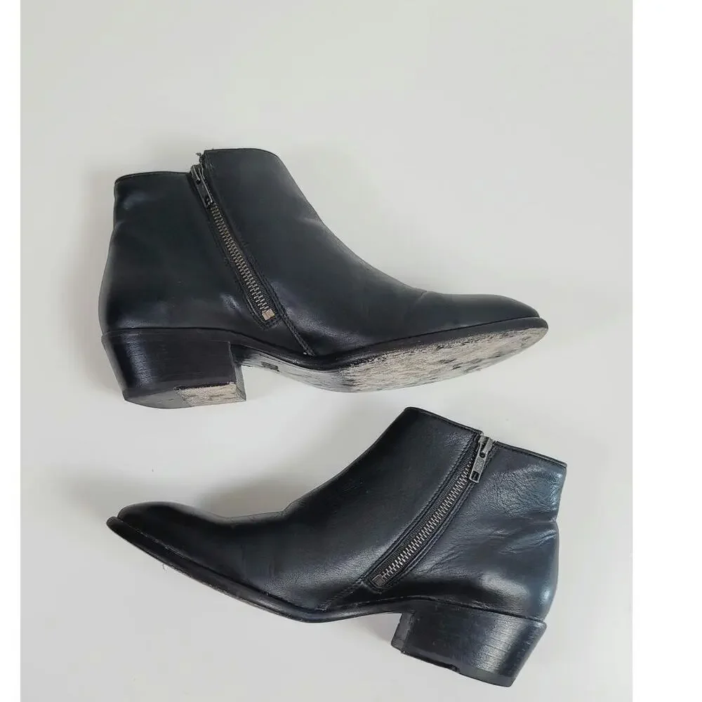 Frye Carson Leather Piping Ankle Booties in Black, sz 10